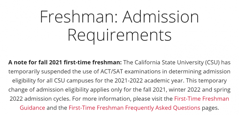 Freshman Admission Requirements