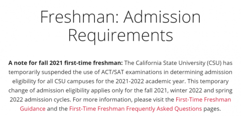 Freshman Admission Requirements