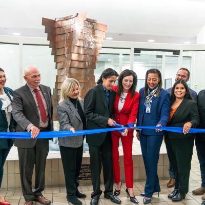 Ribbon cutting for new fountain.