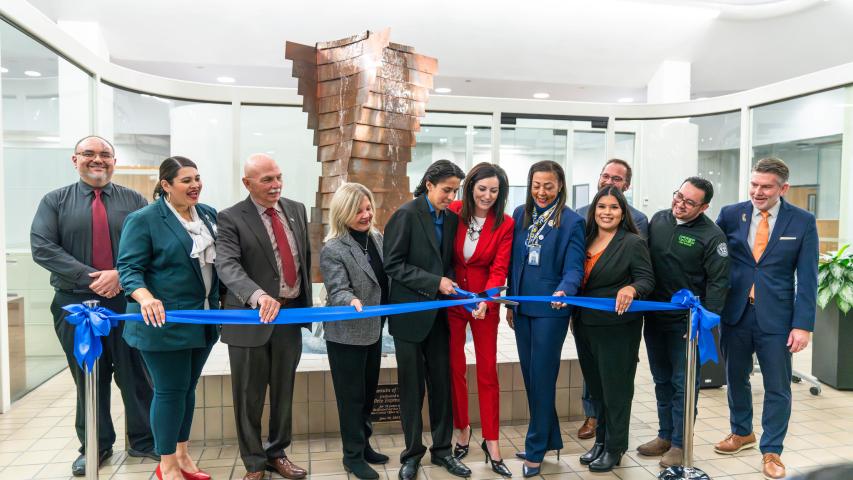 Ribbon cutting for new fountain.